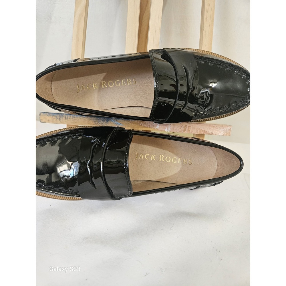 Jack Rogers Womens Black Patent Leather Penny Loafers Size 6B Glossy Flat Shoes